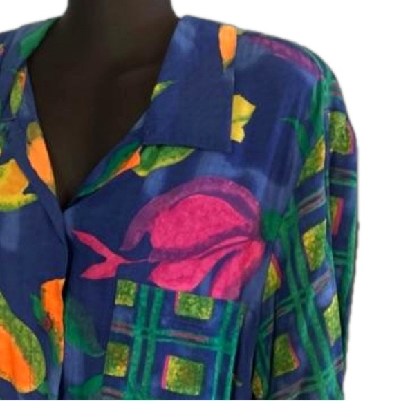 2X CM Shapes pink blue yellow floral print short sleeve button up shirt - Picture 8 of 15